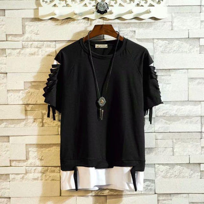 Idopy Korean Fashion Men`s Street Style Lace Punk Gothic Pullover Designer Steampunk Hem Hip Hop Shirts & Tops Shirts Tees