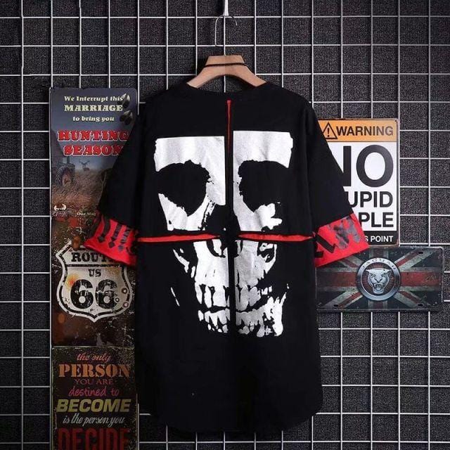 Idopy Korean Fashion Men`s Street Style Lace Punk Gothic Pullover Designer Steampunk Hem Hip Hop Shirts & Tops Shirts Tees