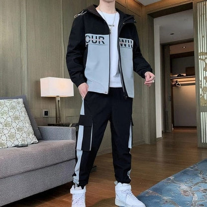 Men's Fashion Tracksuits  New Men Hip Hop Sweat Suit Male Patchwork Clothes Shirts & Tops + Sweatpants Track Suit Sets