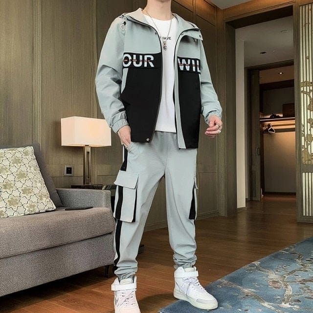 Men's Fashion Tracksuits  New Men Hip Hop Sweat Suit Male Patchwork Clothes Shirts & Tops + Sweatpants Track Suit Sets