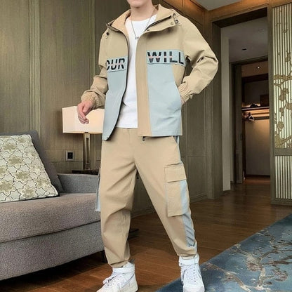 Men's Fashion Tracksuits  New Men Hip Hop Sweat Suit Male Patchwork Clothes Shirts & Tops + Sweatpants Track Suit Sets