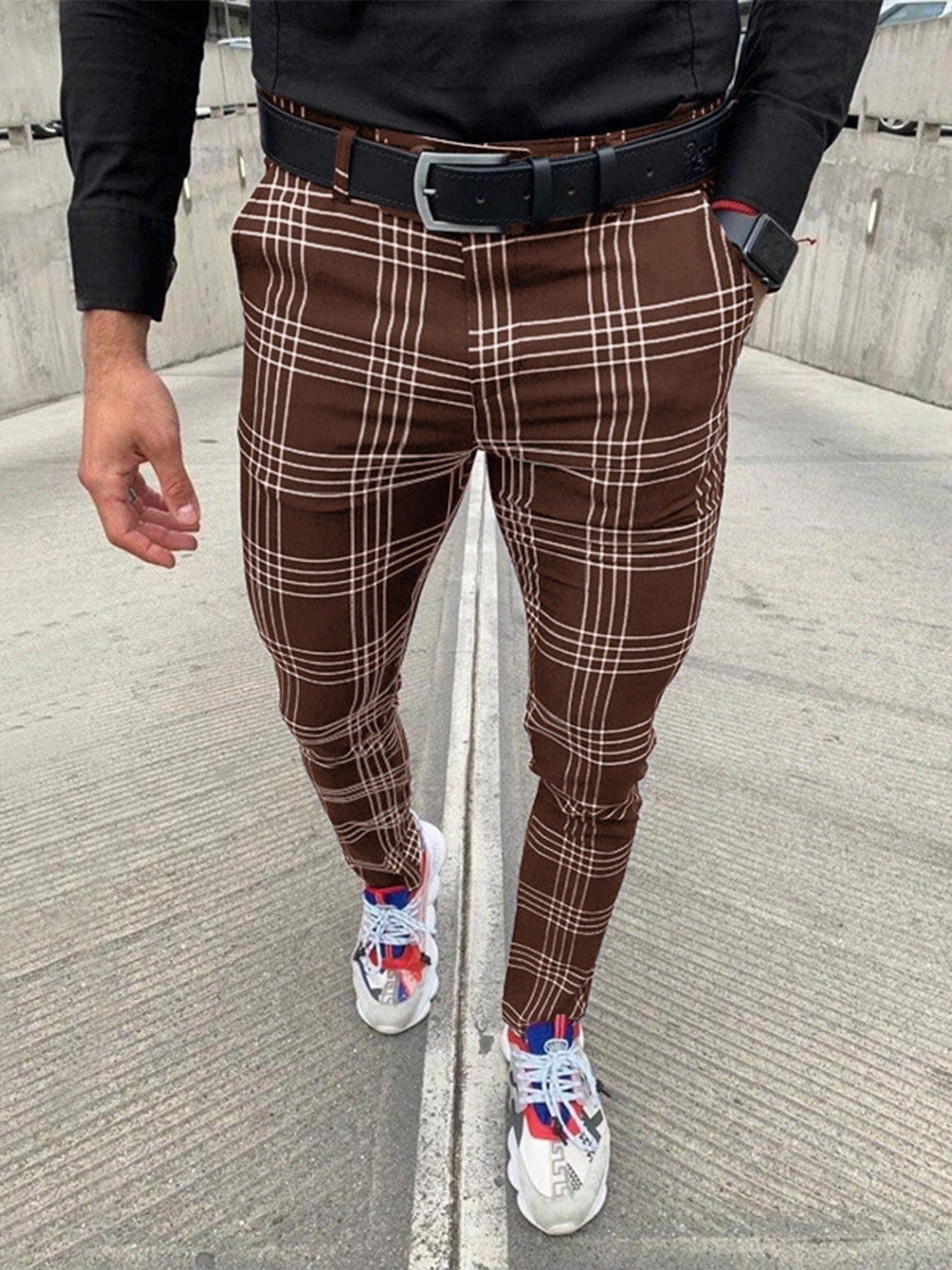 Men's Checkered Stretch Slim Pants