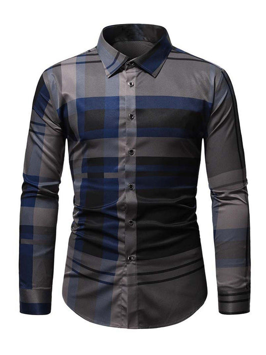 One Size Smaller,  Men's Plaid Print Long Sleeve Shirt
