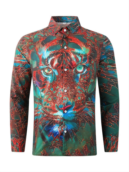 New Men's Printed Green Long Sleeve Shirt Christmas Gifts