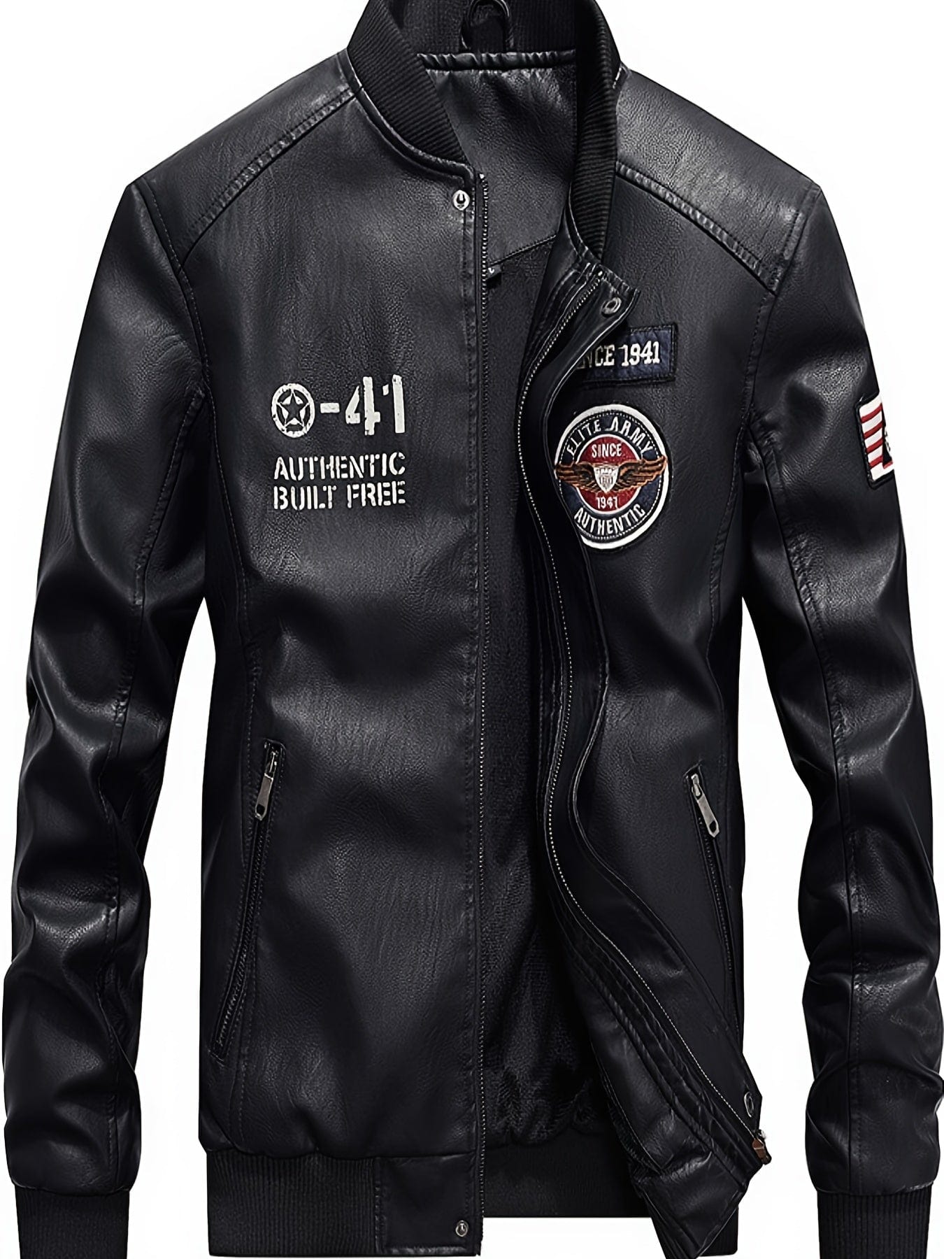 Men's Stand Collar Pu Leather Coat, Baseball Modern Jacket, Casual Long Sleeve Motorcycle Outwear Jacket