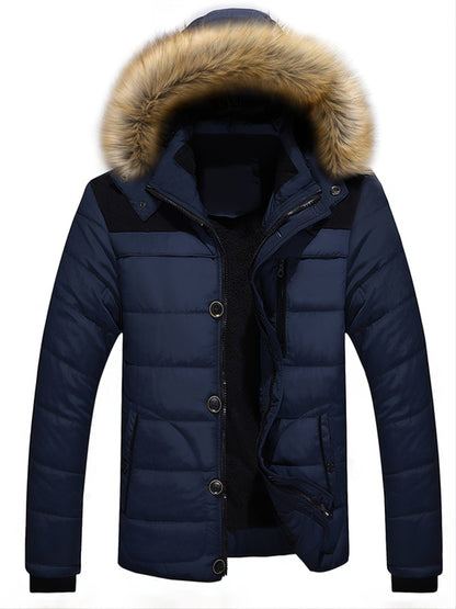 Men's Fall/Winter Fleece Parka Padded Jacket With Faux Fur Hoodie