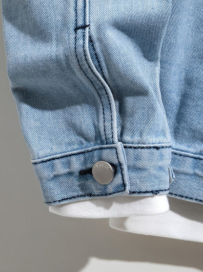 Men's Washed Fashion Fur Collar Slim Denim Jacket