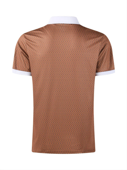 Small Size & Order Size Up, New Men's Casual Slim Fashionable Street Style Dark Brown Lapel Short Sleeves Polo Shirt With Floral Print Christmas Gifts