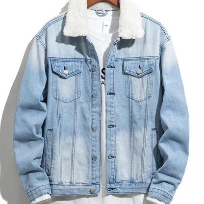 Men's Washed Fashion Fur Collar Slim Denim Jacket