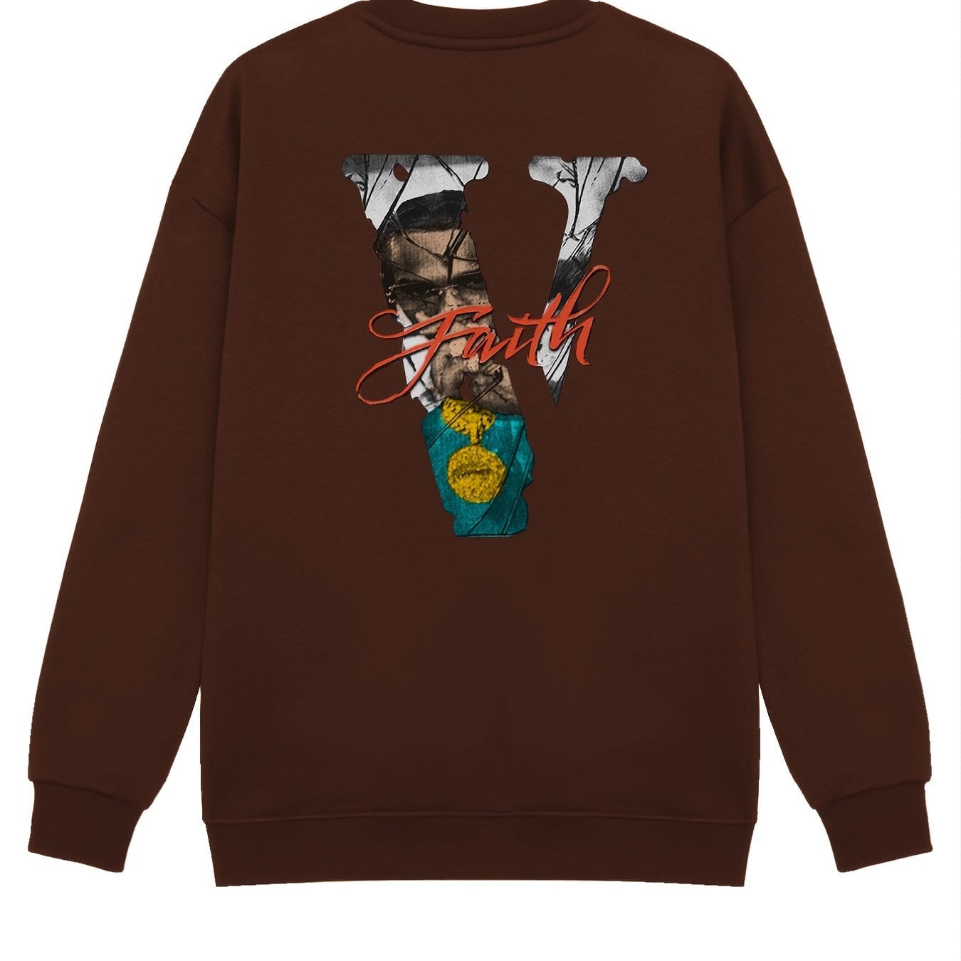 Men's Vintage Fleece V Letter Graphic Print Round Neck Pullover Sweatshirt