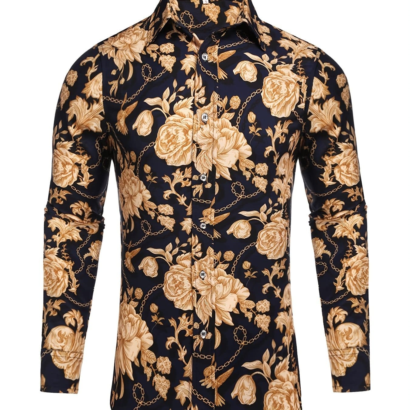 Men's Long Sleeve Luxury Design Print Dress Shirt, Casual Button Down Shirt For Party, Wedding, Banquet, Prom, Nightclub