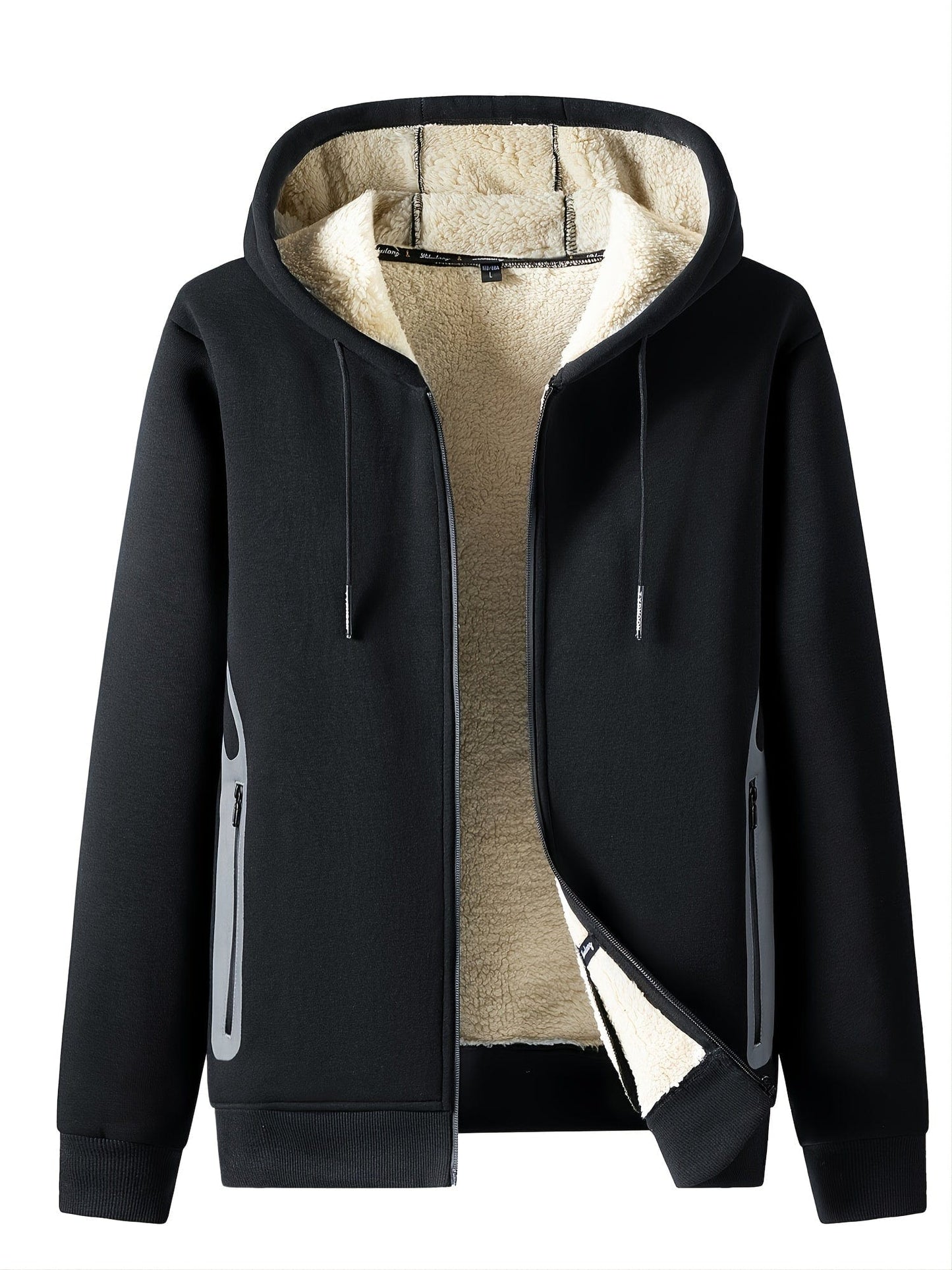 Men's Casual Fleece Thermal Drawstrings Hooded Jacket With Zipper For Winter