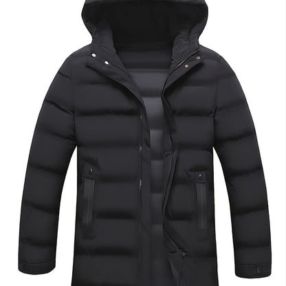 Men's Mid-length Winter Thickened Warm Hooded Padded Jacket