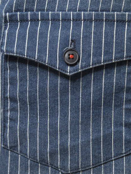 Striped Stretch Men's Denim Shirts Male Jeans Casual Slim