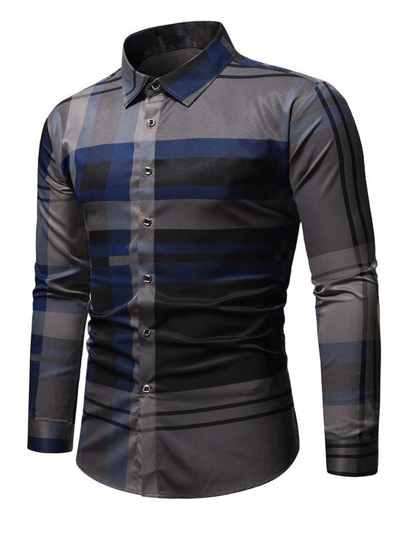 One Size Smaller,  Men's Plaid Print Long Sleeve Shirt