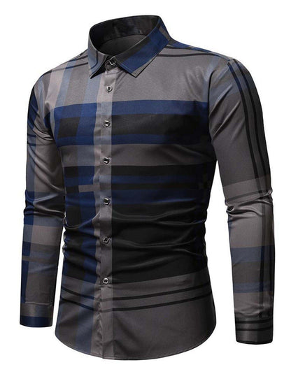 One Size Smaller,  Men's Plaid Print Long Sleeve Shirt