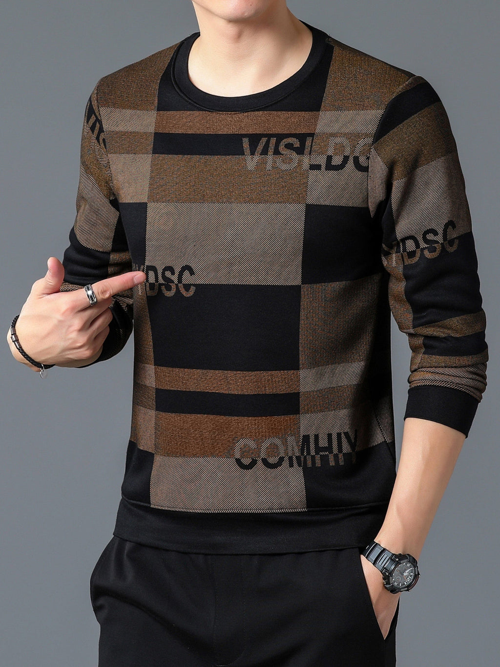 New Winter Men's Round Neck Fleece Thick Long Sleeved T-shirt Christmas Gifts