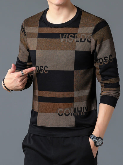 New Winter Men's Round Neck Fleece Thick Long Sleeved T-shirt Christmas Gifts