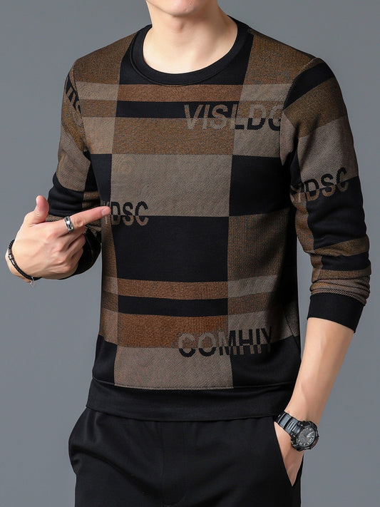 New Winter Men's Round Neck Fleece Thick Long Sleeved T-shirt Christmas Gifts