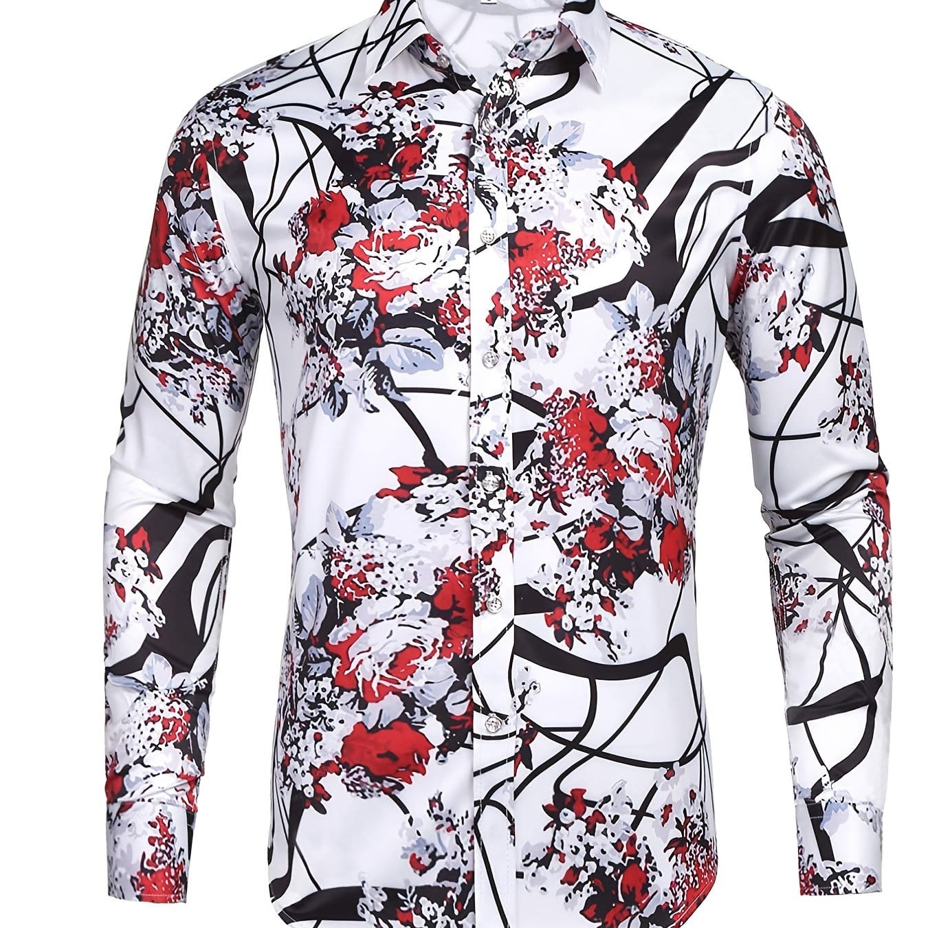 Men's Long Sleeve Luxury Design Print Dress Shirt, Casual Button Down Shirt For Party, Wedding, Banquet, Prom, Nightclub