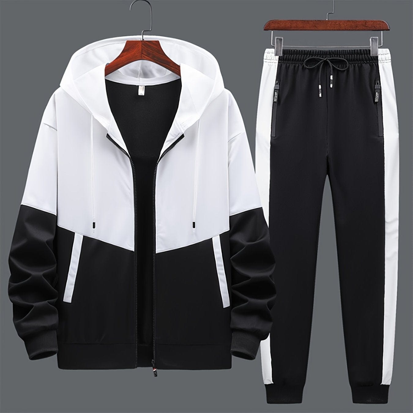 2pcs Men's Casual Zip-up Hooded Jacket And Trousers For Fall/Winter Christmas Gifts (The Size Is Smaller Than Regular)