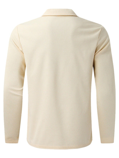 2pcs Sweatsuits For Men Khaki Lapel Long Sleeve Polos Drawstring Pant Set Christmas Gifts