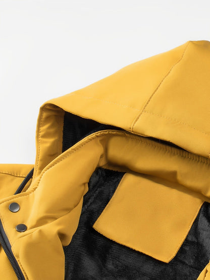 Men's Outdoor Sports Zipper Fleece Lined Hooded Jacket Coat