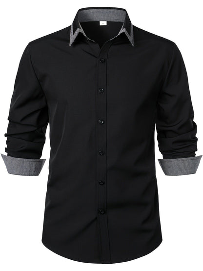 Men's Button Down Plaid Collar  Long Sleeve Shirt, Business Casual Dress Shirts