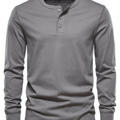 Men's Henley Collar Long Sleeve T Shirt