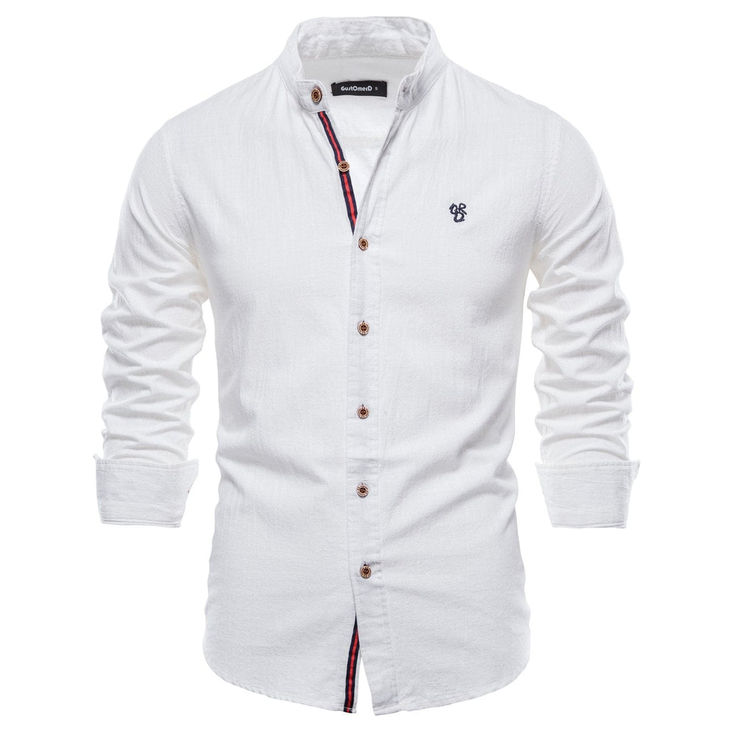 Men's Plain Color Cotton Single Breasted Long Sleeve Shirts Men's Clothes