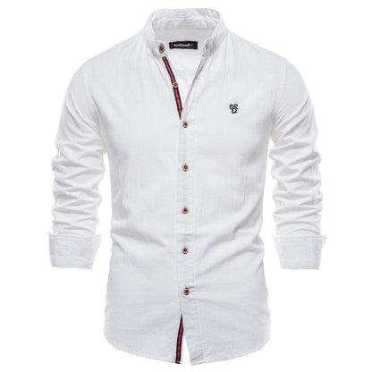 Men's Plain Color Cotton Single Breasted Long Sleeve Shirts Men's Clothes