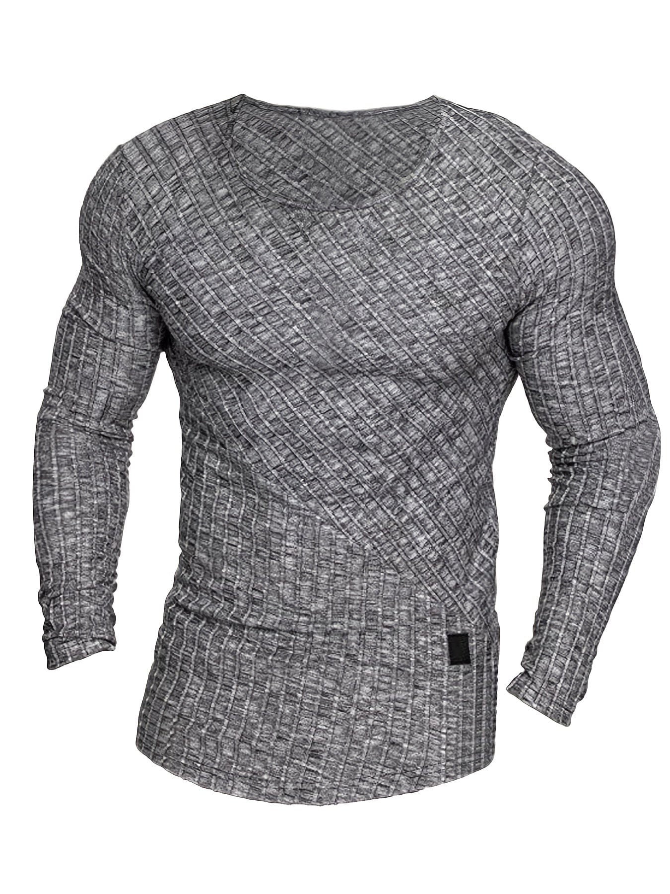 Men's Casual Skinny Solid Striped Long Sleeve T-shirt For Outdoor Sports Running Training