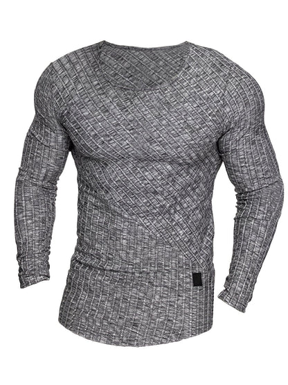 Men's Casual Skinny Solid Striped Long Sleeve T-shirt For Outdoor Sports Running Training