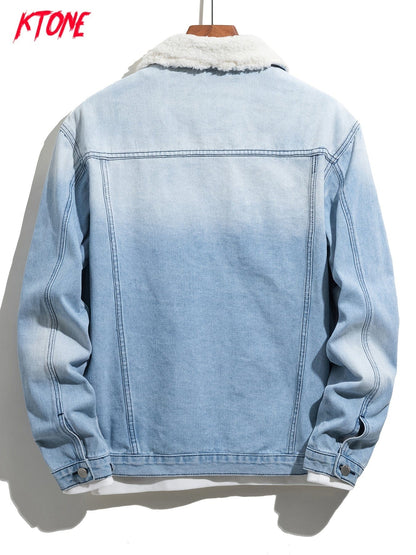 Men's Washed Fashion Fur Collar Slim Denim Jacket