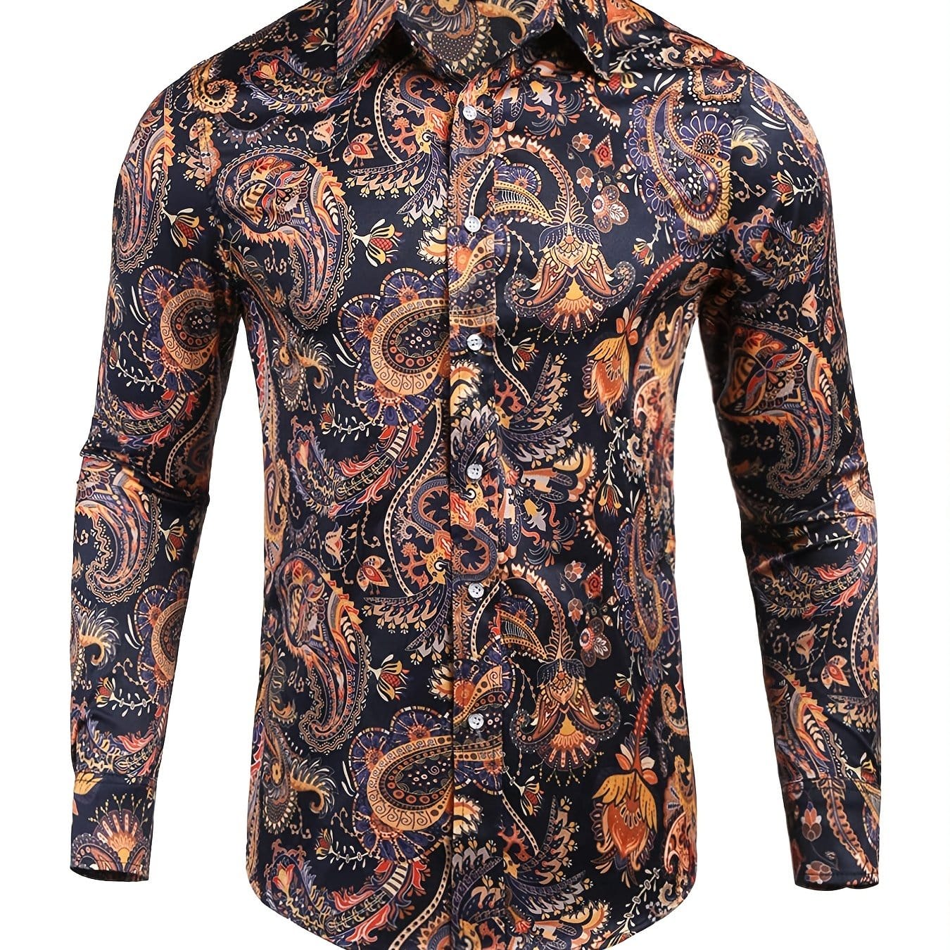 Men's Long Sleeve Luxury Design Print Dress Shirt, Casual Button Down Shirt For Party, Wedding, Banquet, Prom, Nightclub