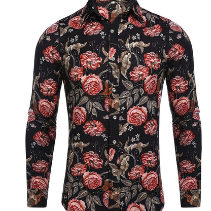 Men's Long Sleeve Luxury Design Print Dress Shirt, Casual Button Down Shirt For Party, Wedding, Banquet, Prom, Nightclub