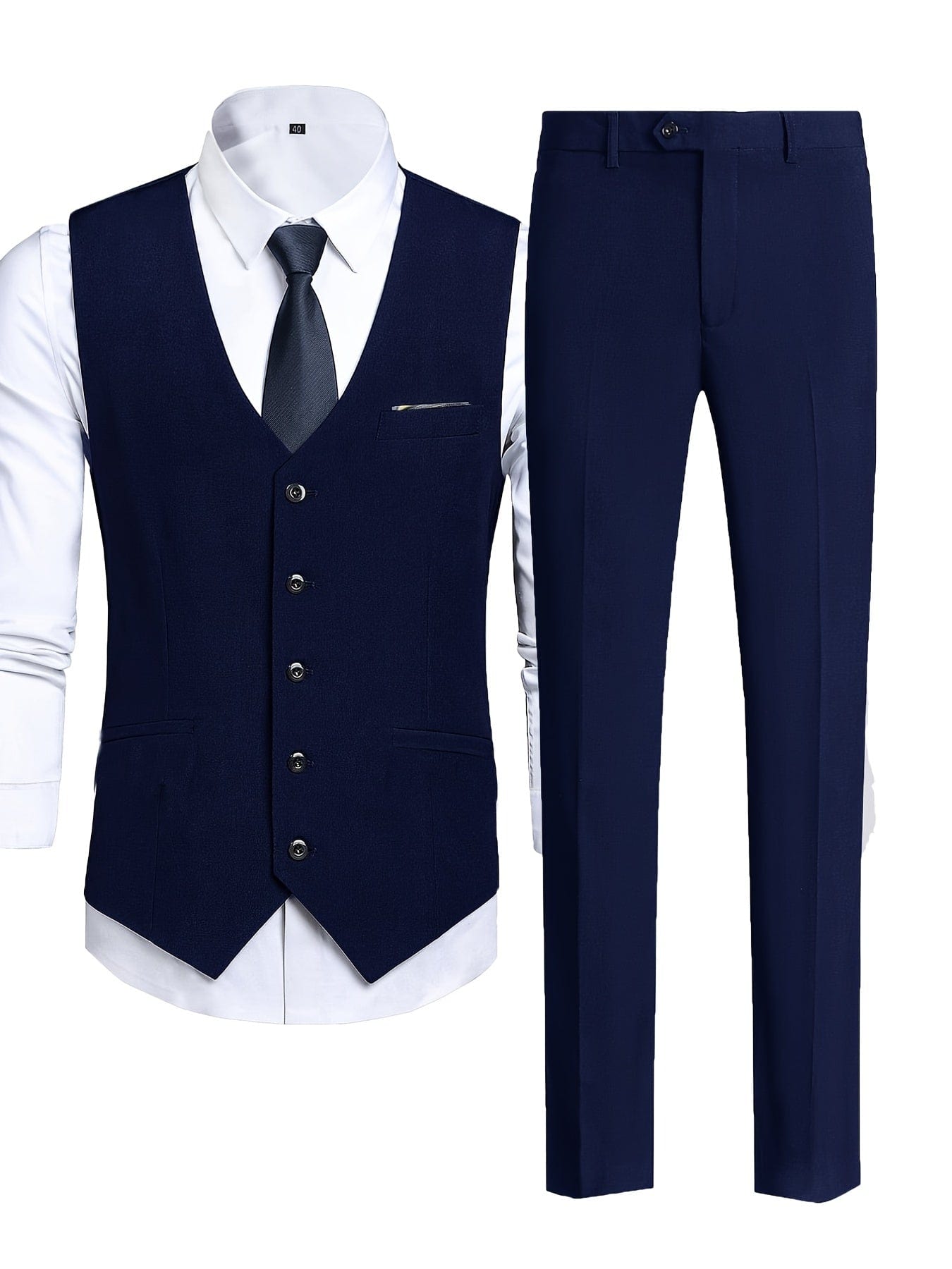 2pcs Men's Dress Suits, Slim Fit Blue Suit Vest And Pants