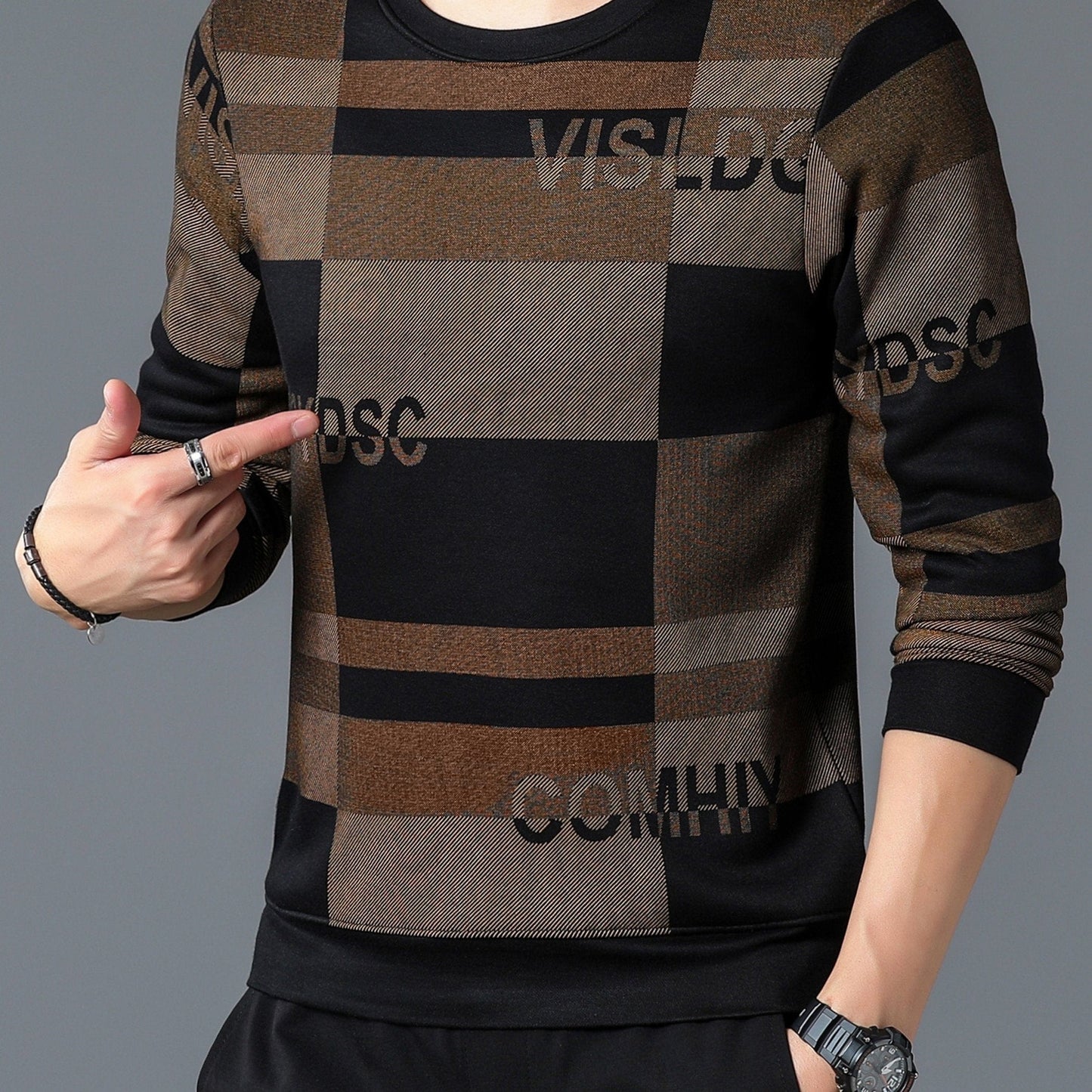 New Winter Men's Round Neck Fleece Thick Long Sleeved T-shirt Christmas Gifts