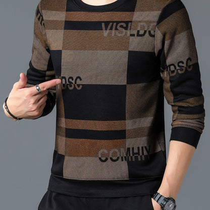 New Winter Men's Round Neck Fleece Thick Long Sleeved T-shirt Christmas Gifts