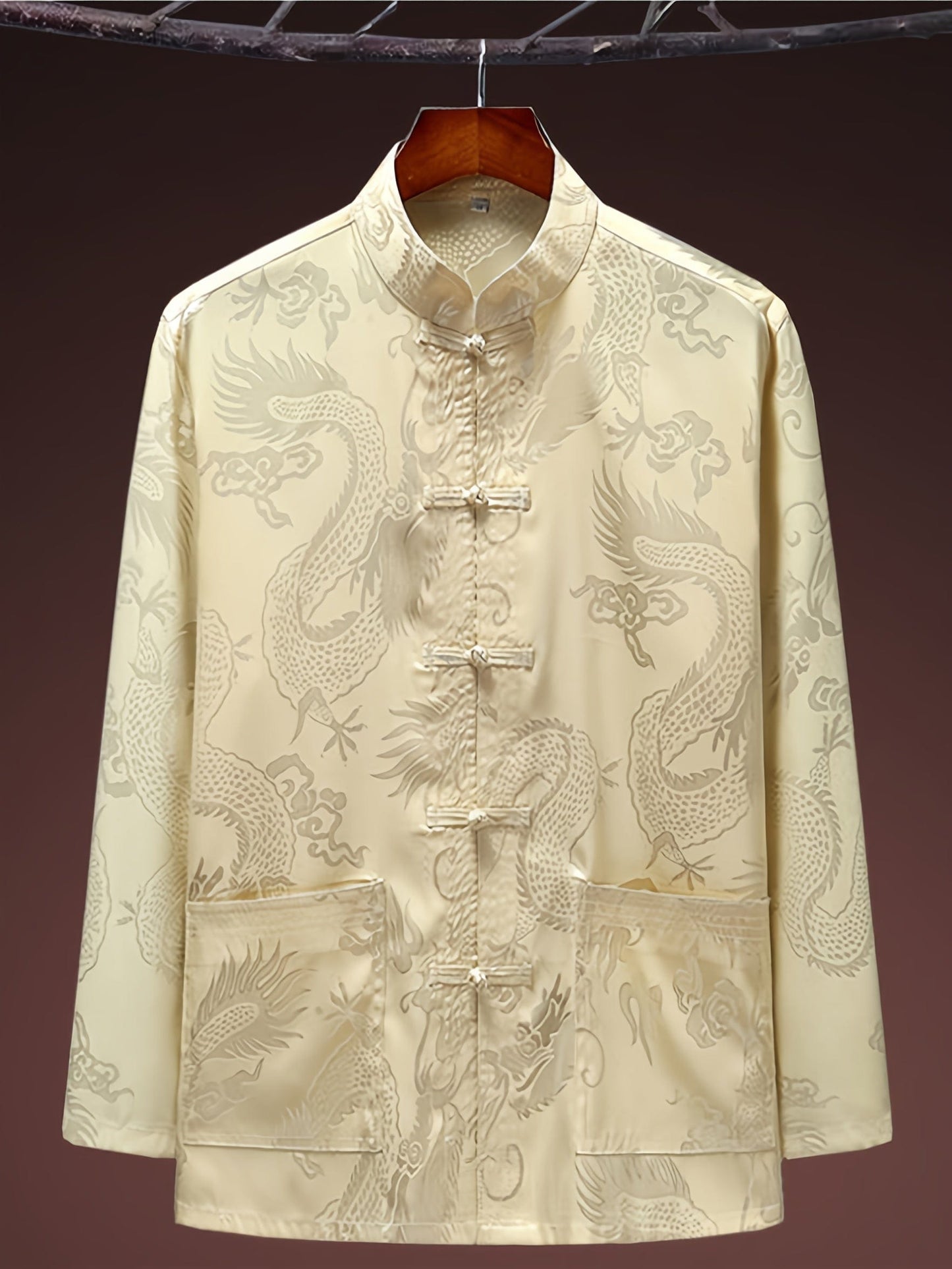 Spring Summer Ice Silk Middle-aged & Elderly Men's Tang Suit, Long-sleeved Suit Silky Shirt Morning Training Suit Tai Chi