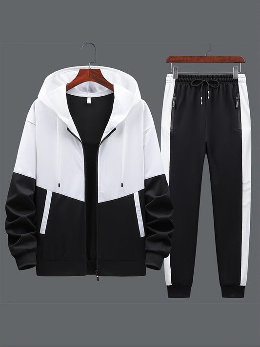 2pcs Men's Casual Zip-up Hooded Jacket And Trousers For Fall/Winter Christmas Gifts (The Size Is Smaller Than Regular)