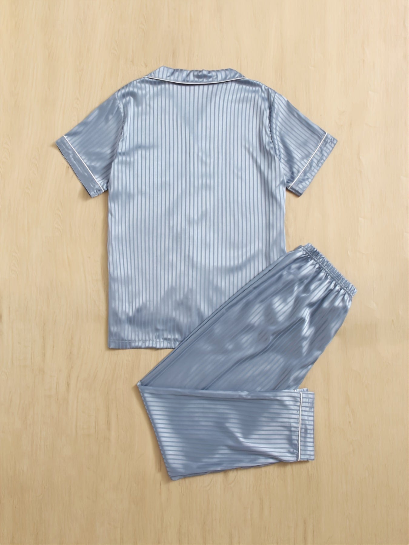 1pc Men's Satin Button Up Striped Pajama Set, Men's Sleepwear
