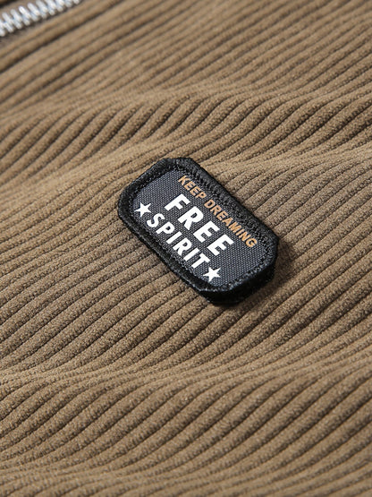 Men's Patched Detail Corduroy Bomber Jacket For Winter