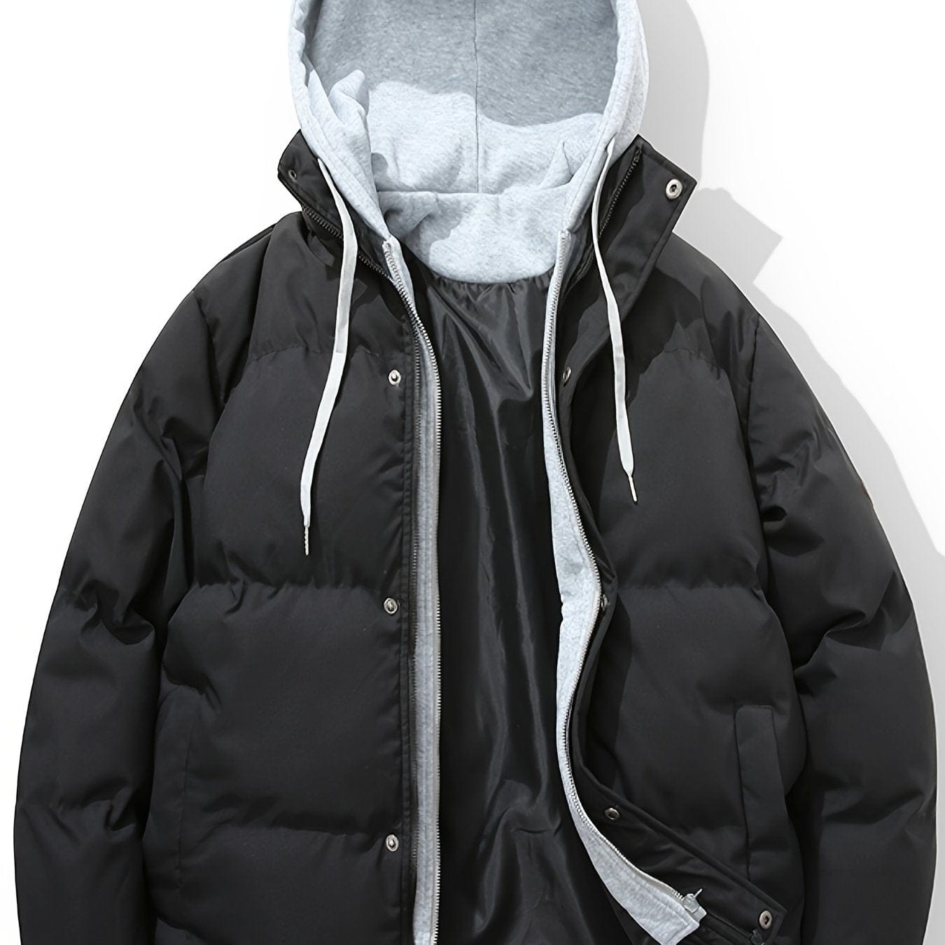 Men's Fake Two-piece With Cap Cotton-padded Jacket Coat, Autumn And Winter Couple Fashion Trend Thick Cotton Clothing