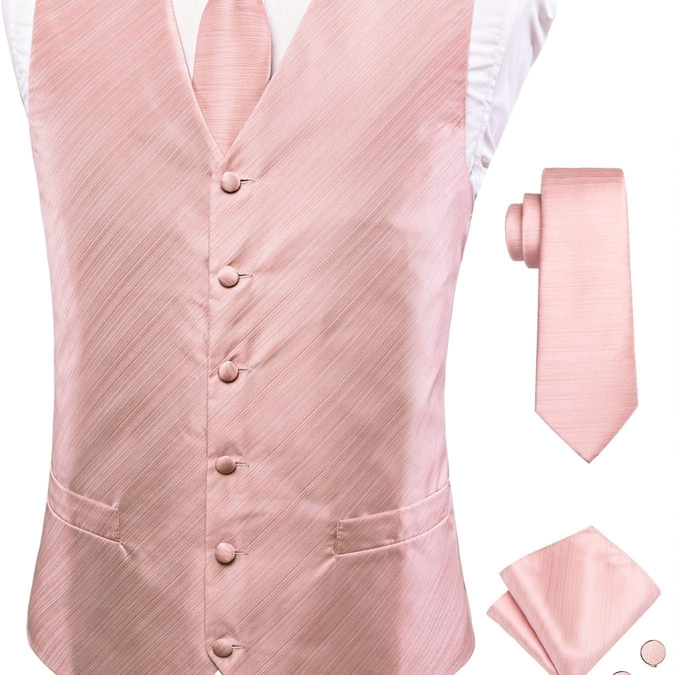 Men's Vintage Elegant Fit Sleeveless Vest Set With Floral Print, Formal Suit Waistcoat & Tie & Cufflinks & Hanky For Wedding Party Business