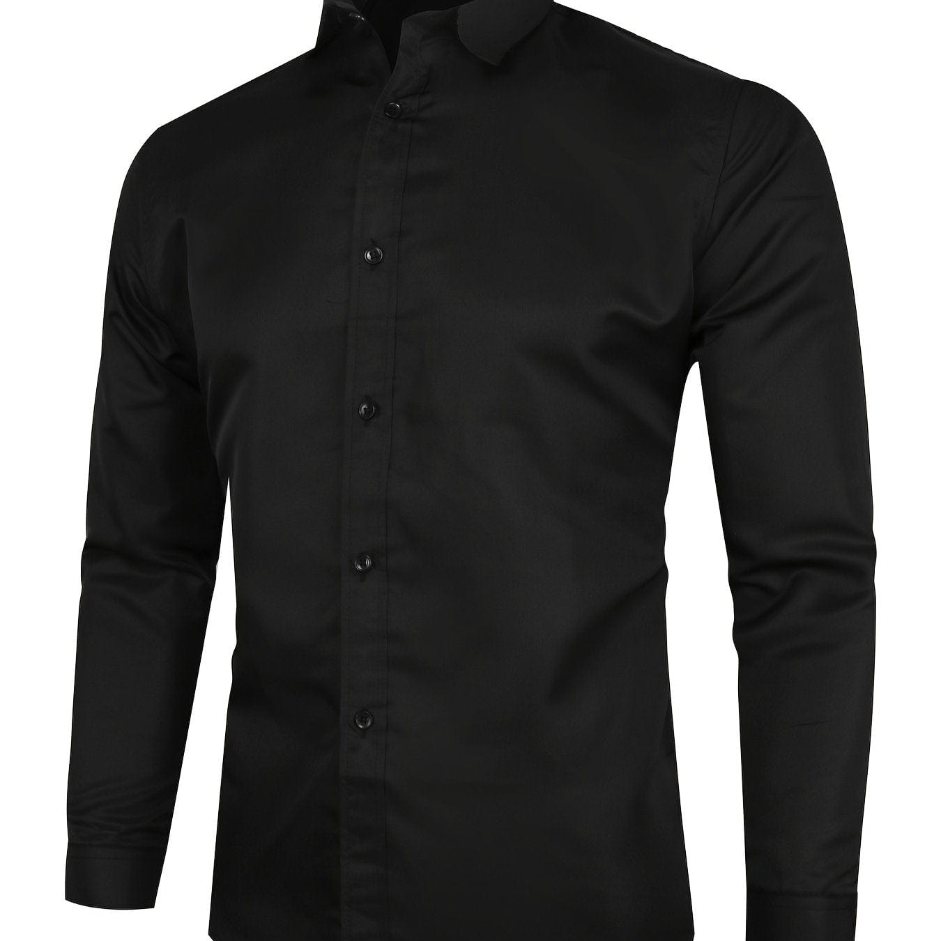 Thin Material, One Size Smaller, Business Button Up Shirt Solid Color Men's Long Sleeve Shirt Christmas Gifts