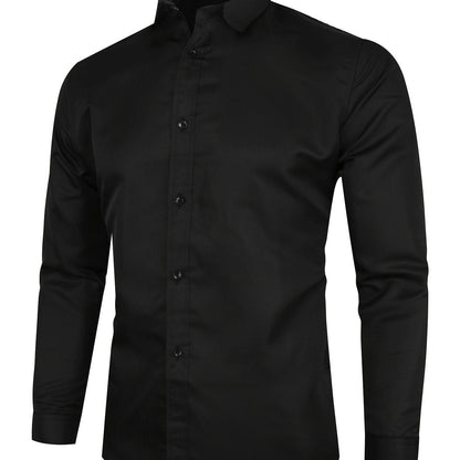 Thin Material, One Size Smaller, Business Button Up Shirt Solid Color Men's Long Sleeve Shirt Christmas Gifts