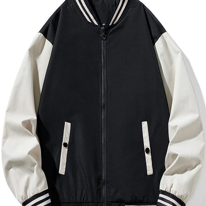 Men's Bomber Zipper Jacket, Casual Streetwear Hip Hop Loose Baseball Coats