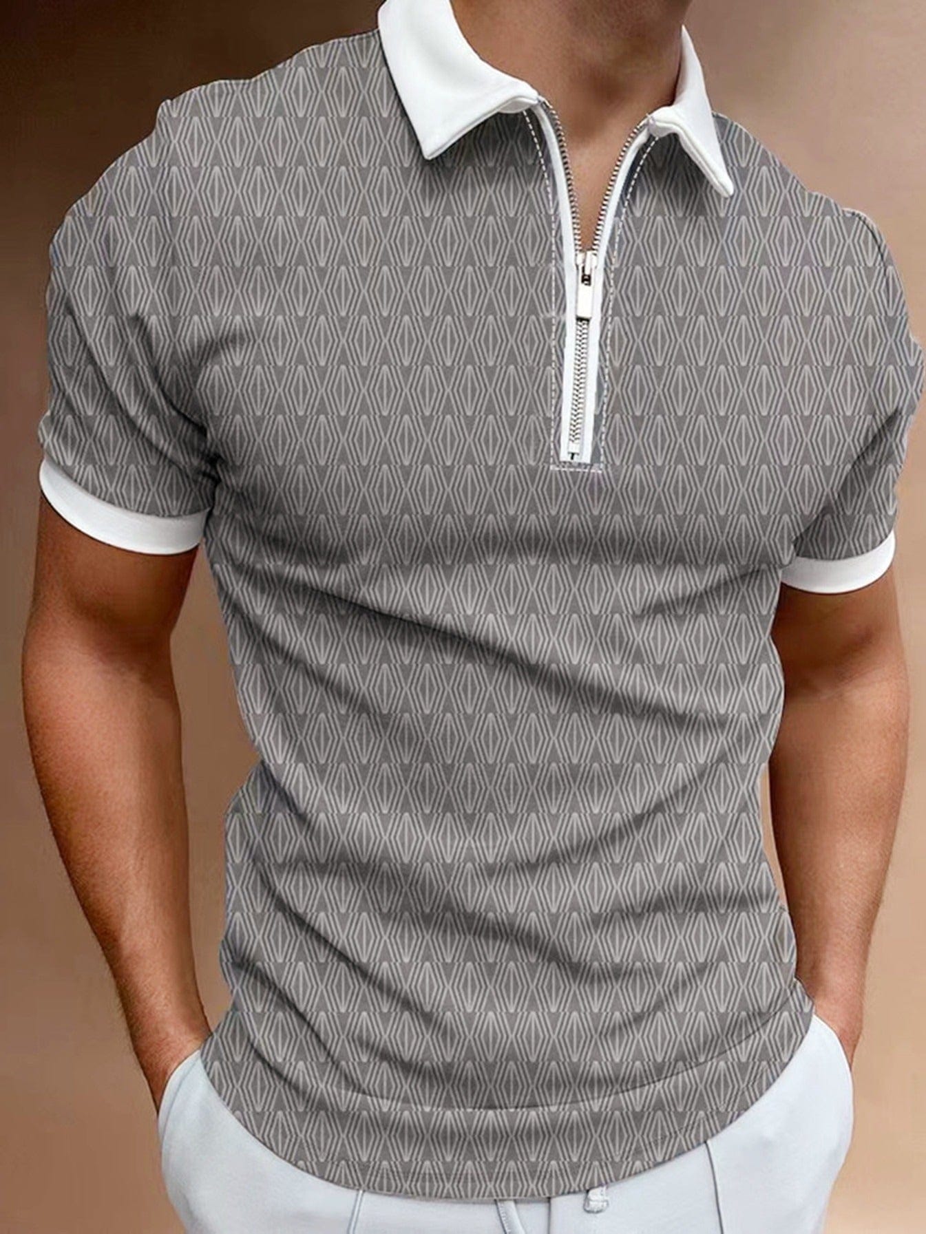 New Men's Lapel Polo Shirt Zip Print Polo Shirt Christmas Gifts