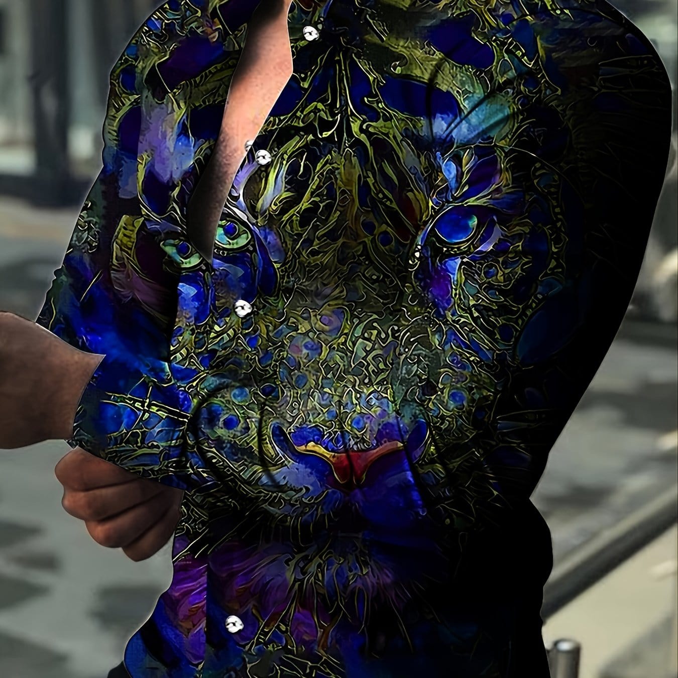 New Men's Abstract Tiger Element Design Slim-Fit Shirt Christmas Gifts